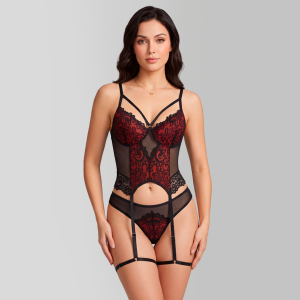 Lencería Negra con Rojo 2 Piezas