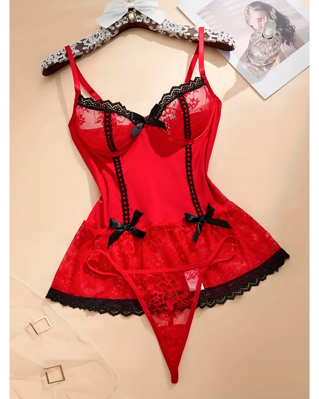 Lencería Roja tipo Vestido 2 Piezas - Imagen 2